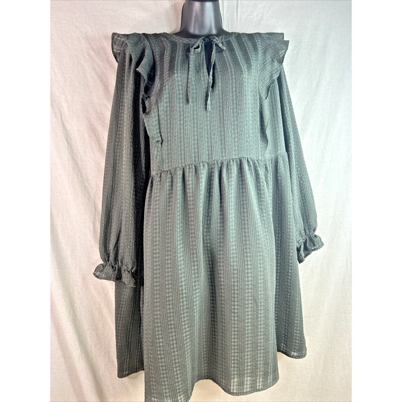 LOFT Plus Smoked Gray Textured Long‎ Sleeve Ruffle Dress Women’s Size 16 NWT - Picture 1 of 12